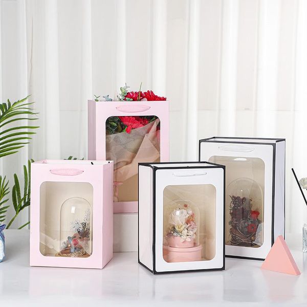 

gift wrap window bag transparent tote creative flower box rose bouquet cake packaging wedding baby party