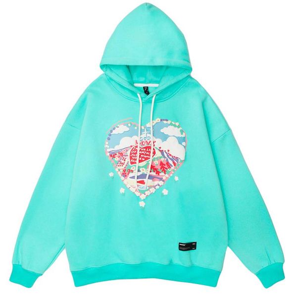 

men's hoodies & sweatshirts mens cartoon heart print couple fleece hoodie sweatshirt autumn oversized cotton loose pullover outw, Black