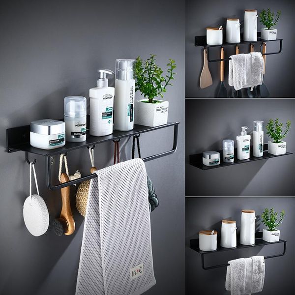

black bathroom shelves kitchen shelf with hooks wall shower storage rack towel bar accessories 30-50 cm length
