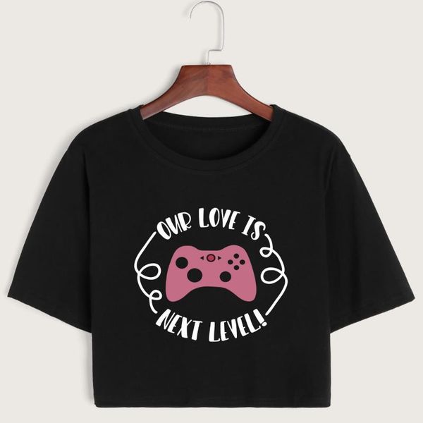 

women's t-shirt our love is next level game crop shirt cropped tee summer short sleeve cotton graphic t-shirts, White