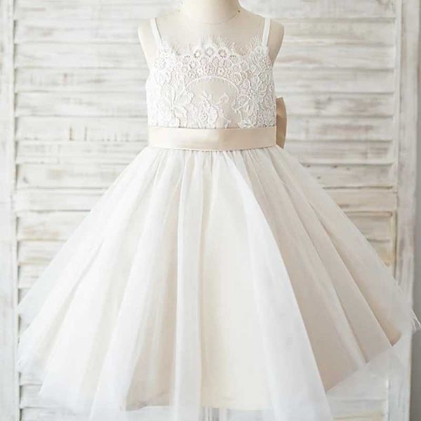 

girl's dresses ball gown knee length flower girl wedding lace sleeveless spaghetti strap with bow(s), Red;yellow