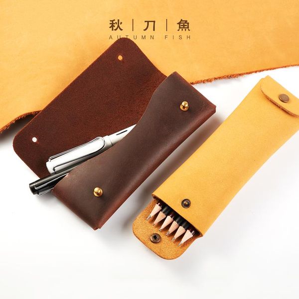 

pencil bags pure handmade cowhide case genuine leather bag, pen pouch