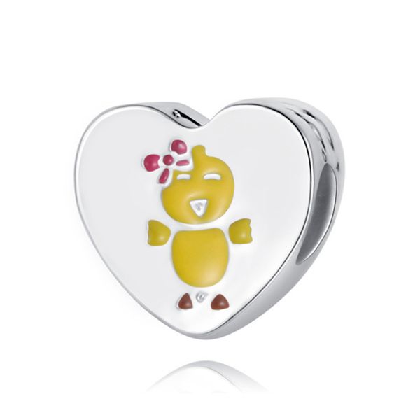 

1pcs cute heart chick pendant diy beads adapting to original pandora charm bracelet ladies jewelry making gifts, Silver