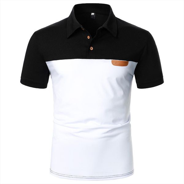 

summer fashion shirt cotton mens polo stand collar short sleeve shirts male pure color v neck clothes, White;black