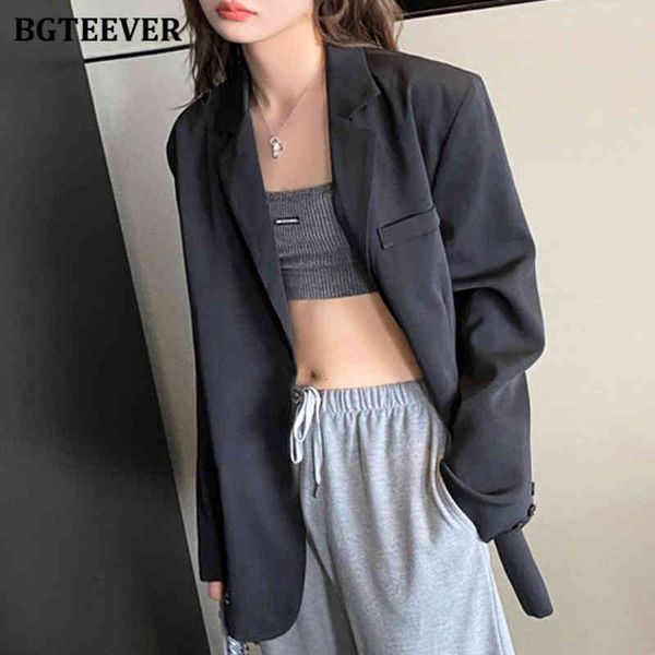 

blazers new stylish notched collar black jacket female single-breasted loose women blazer spring outwear 2021 ladies suit coat vple, White;black