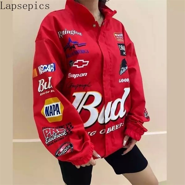 

autumn and winter sports style red printed casual loose long sleeve coat jacket women oversized jackets for 211029, Black;brown