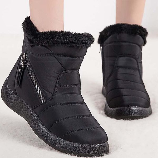 

boots women's shoes snow ladies winter warm ankle short bootie zipper cotton outside botas, Black