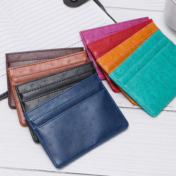 

card holders 5 slots double sided pu holder slim bank credit id cards coin pouch case bag wallet organizer thin business travel, Brown;gray