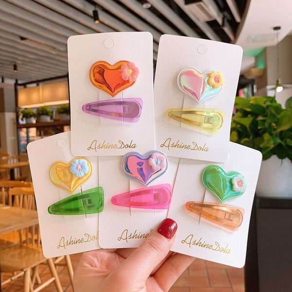 

hair accessories 2pcs sweet candy color hairpin women girl kid pu heart clip pin barrettes bb clips headwear hairgrip, Slivery;white