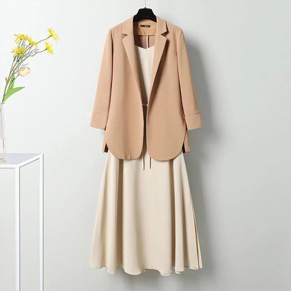 

women's two piece pants large size suit dress female design sense spring/summer 2021 casual suspender thin chiffon two-piece, White