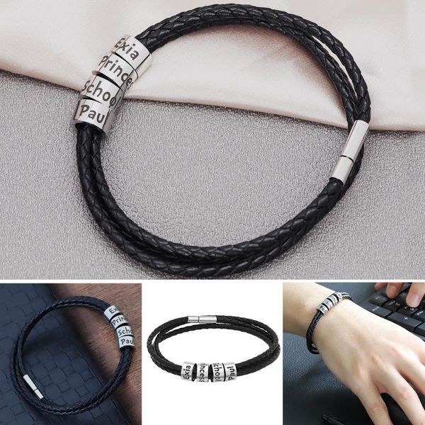 

charm bracelets men's bracelet black letter leather cord personality braided simple style special birthday gift bh, Golden;silver
