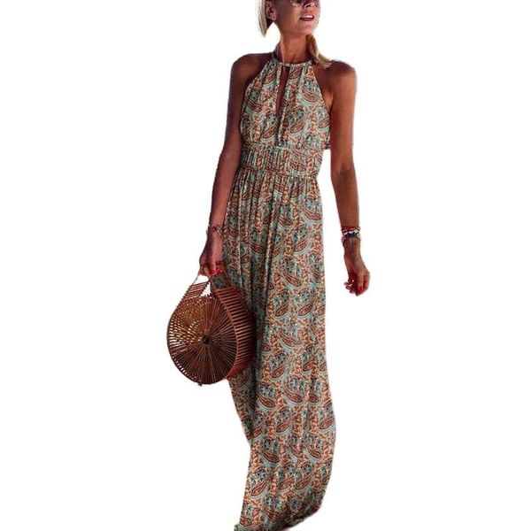 

casual dresses 2021 the round neck halter backless printing dress women's clothing, Black;gray