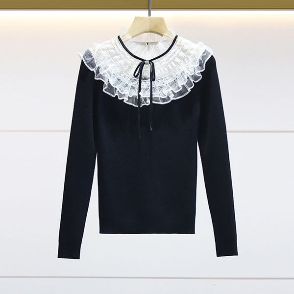 

sweater 2021 autumn and winter net yarn stand-up collar long-sleeved all-match women's slim fashion 7jud, White;black