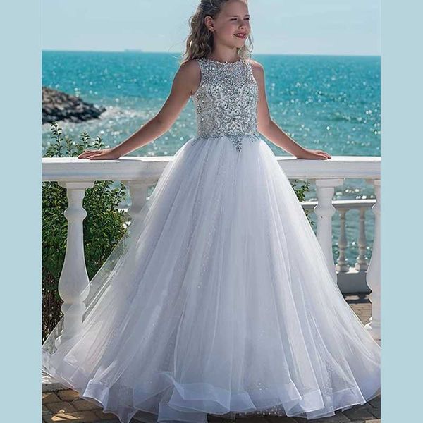 

girl's dresses princess floor length flower girl wedding tulle sleeveless jewel neck with crystals, Red;yellow