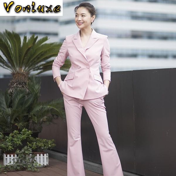 

work pant suits ol 2 piece set for women business wear office ladies formal clothes elegant blazer wide leg pants women's two, White