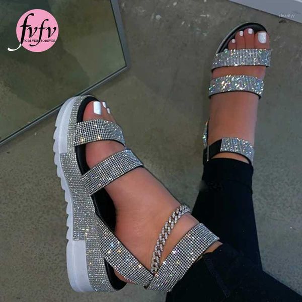 

[fvfv] 2021 fashion bling glitter slippers women summer sandals female color flip flops beach diamond flat shoes outdoor1, Black