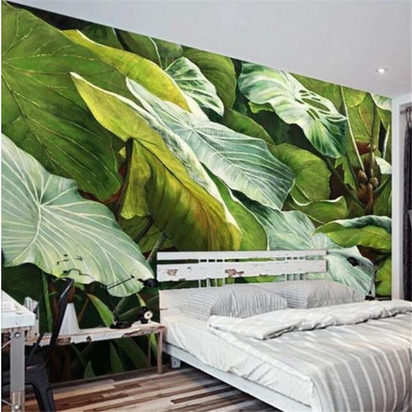 

wallpapers drop custom wallpaper 3d murals southeast asia green dripping guanyin plant leaf oil painting tv background