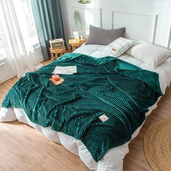 

blankets 2021 bed blanket green color soft flannel single queen king warm plaids for beds mantas de cama thow