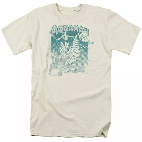 

aquaman catch a wave t shirt mens licensed dc comics tee cream, White;black