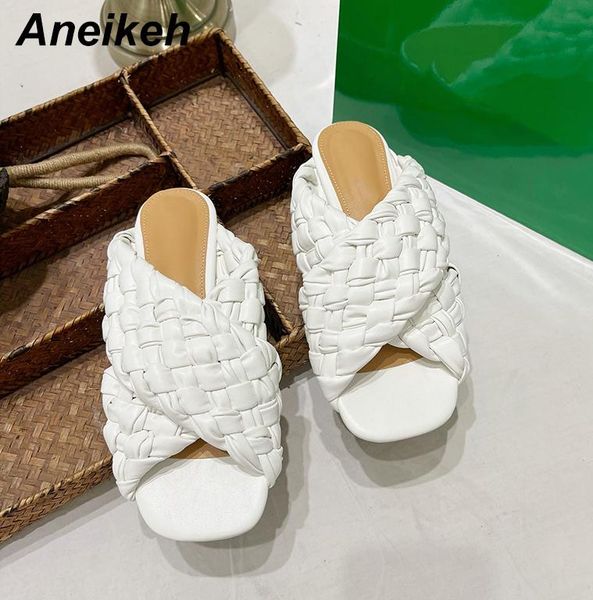 

aneikeh summer 2021 fashion leisure pu women's slippers platform flat with rome patchwork ladies shoes sandalias mules, Black