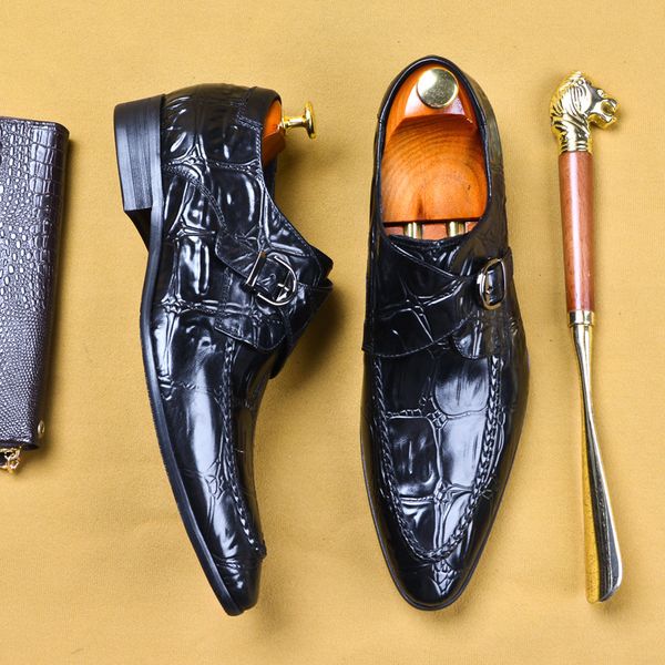 

buckle dress shoes mens fashion wedding genuine leather brand casual office oxford shoe business pointed toe black formal shoe