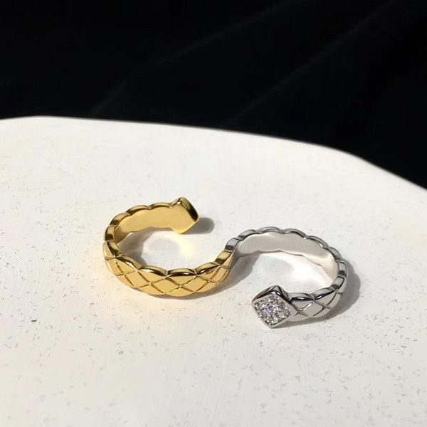 

fashion luxury brand 925 sterling silver big chain open rings for women bridal wedding vintage finger rings christmas gifts, Golden;silver