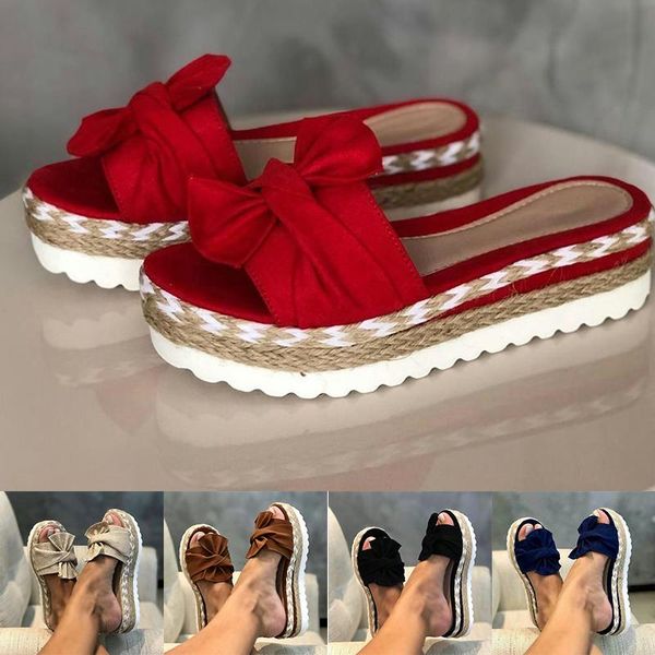 

slippers women summer sandals bowknot with thick soles platform female beach shoes k2, Black