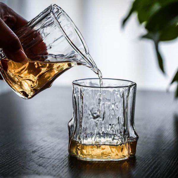 

japanese style heat-resistant glass bark hammered whiskey spirit handmade stump pattern teacup juice cup wine glasses