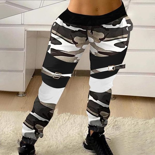 

women's pants & capris women casual elastic button long 2021 spring autumn fashion cargo pant sweatpant overall vintage patchwork trous, Black;white