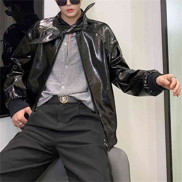 

men's jackets personality pearlite layer pu fashion tip lead loose coat jacket male vintage streetwear hip hop punk gothic pu leat, Black;brown
