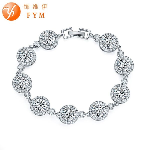

link, chain fym round bracelet silver/rose gold color clear cubic zirconia cz women 18cm jewelry accessories, Black