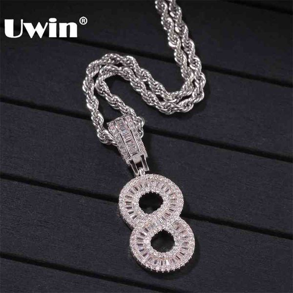 

uwin baguette numbers necklaces & pendant rope/cuban chain for men women full iced out cubic zircon hiphop jewelry, Silver