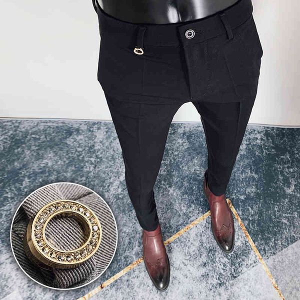 

men's pants british men with straight waist high-waisted pants of men's slacks formal italian pant hombre ankle ckao, Black