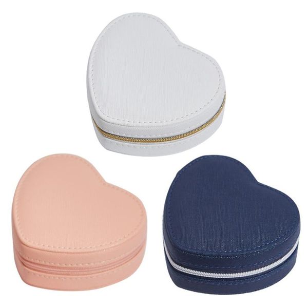 

jewelry pouches, bags heart shape portable jewellery box travel organizer pu leather women girls traveling jewelries case f2td, Pink;blue