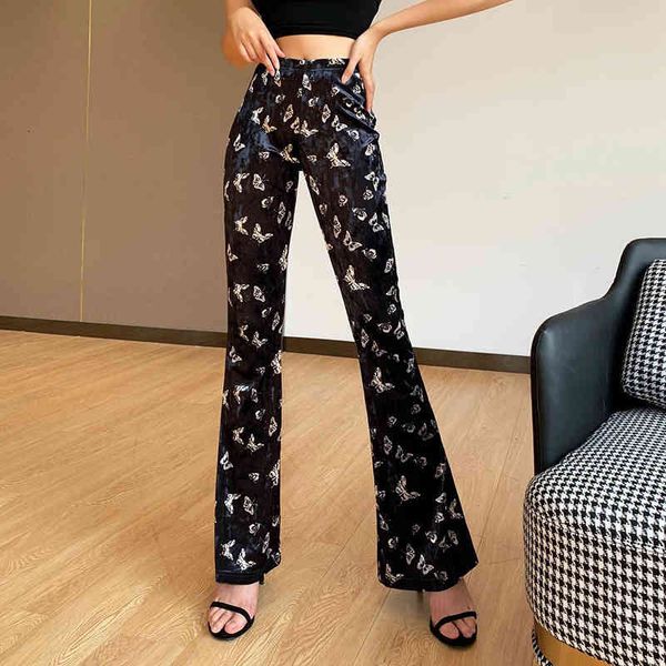 

jean butterfly women print flare pants elegant broad leg in the fashion harajuku bell bottom feminine hipsters stylish hippie posh punk, Blue