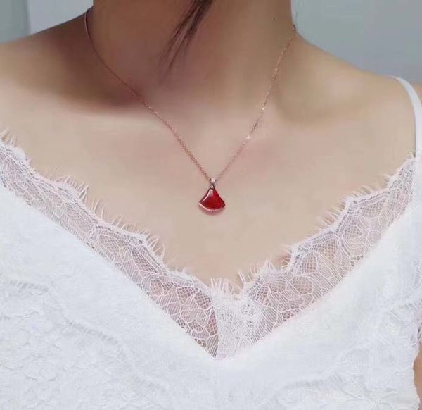

s925 pure silver fan necklace nature red jade and diamond pendant necklaces charm party jewelry gift ps5045