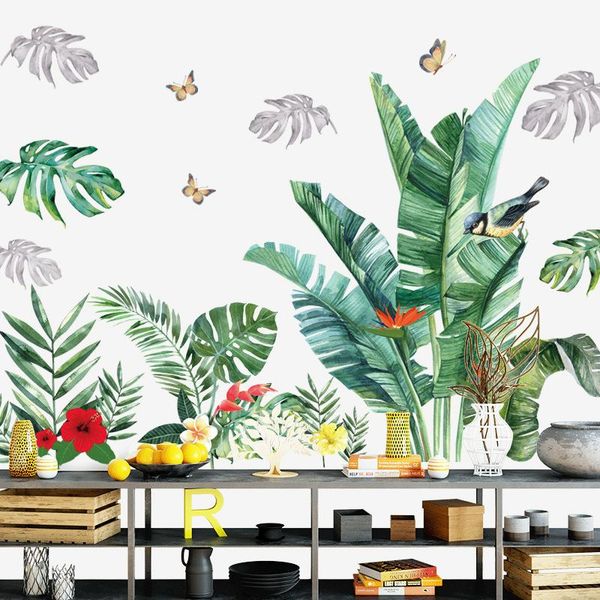 

wall stickers nordic green plant leaf sticker self adhesive wallpaper bedroom living room baseboard door home decoration
