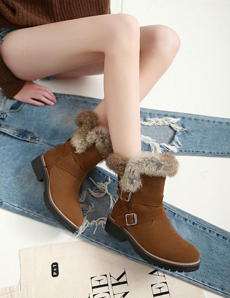 

boots artificial short plush women's winter snow warm ankle thickenin, Black