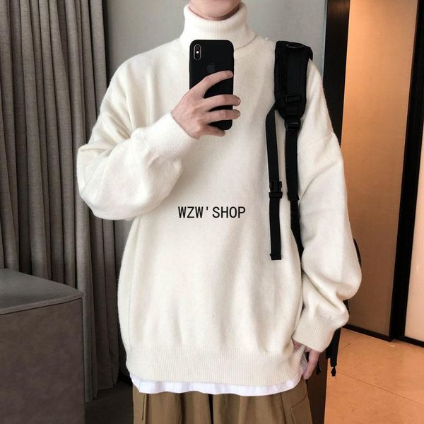 

men's sweaters winter warm turtleneck sweater korean streetwear fashion pullovers casual male clothing, White;black