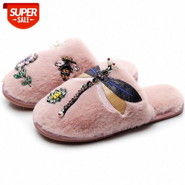

xiaohuanxi haiqing the same paragraph of small parting furry cotton slippers female autumn and winter home household ins tide confinem #zp7c, Black