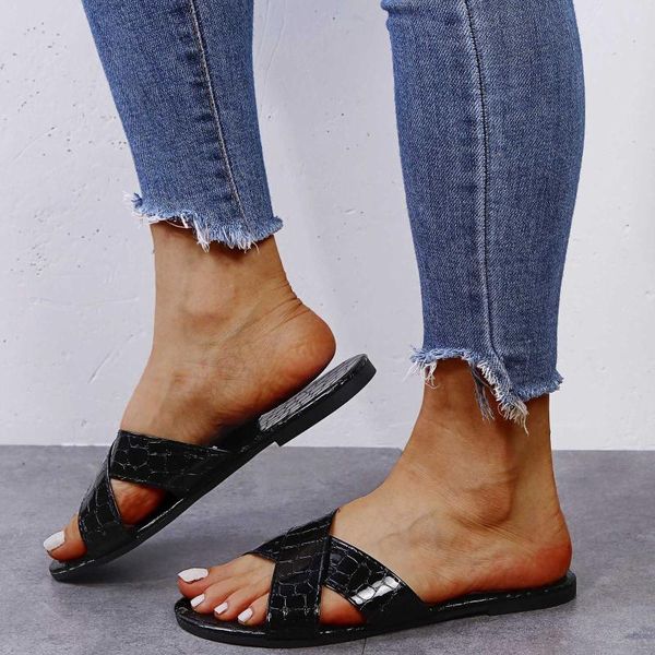 

women flat slippers sandals summer solid color slides female casual slip-on open toe beach shoes#bl3, Black