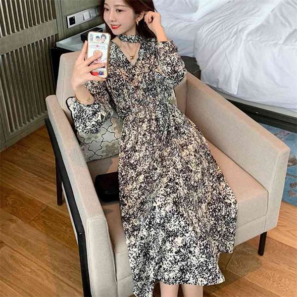 

vintage print holiday boho dress women long sleeve robe femme autumn beach sundress korean ladies fashion vestidos 210514, Black;gray