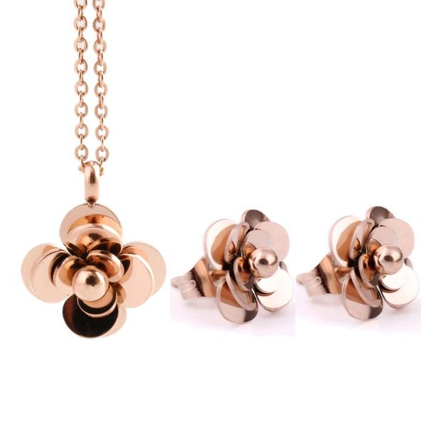 

earrings & necklace stainless steel charm rose flower jewelry sets for women fashion gift, Silver