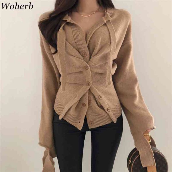 

harajuku cardigan women asymmetrical bandage sweater korean ladies elegant pleated slim-fit ripped cardigans knitwear 210519, White