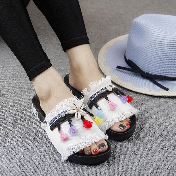 

korean female summer comfortable denim fashion flat sandals casual slippers for ladies, Black