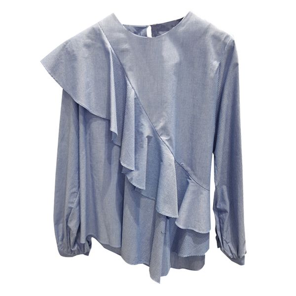 

sweet ruffles spliced blouse women long sleeve shirts simple o-neck all match blusas mujer spring casual women 210514, White