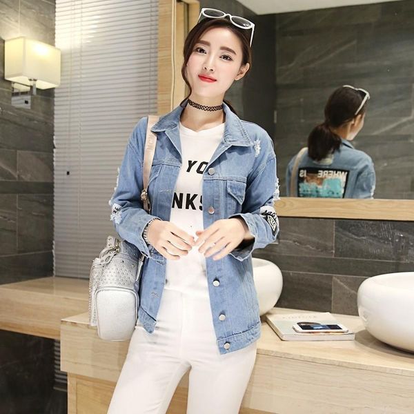 

women's jackets denim jacket women plus size jeans print bomber 2021 spring autumn ladies oversize coats casual streetwear, Black;brown