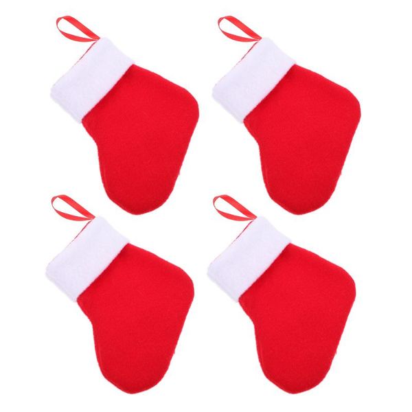 

christmas decorations 4pcs lovely small socks pendants candy storage mini (red)
