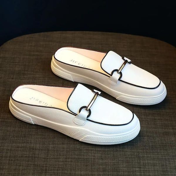 

sandals half slippersfemale 2021 summer wear all-match one-step lazy without heel white single shoes, Black