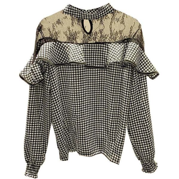 

women's blouses & shirts autumn women hollow out lady ruffles femme long sleeve, White